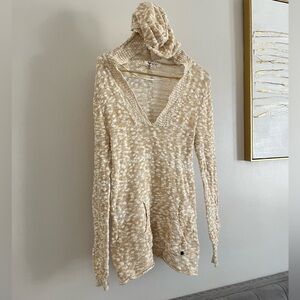 Roxy Beige and Cream Knit beachy minimalist hoodie size XL 100% cotton